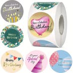 Sluitstickers happy birthday rond etiket 2,5 cm rol 500, Ophalen of Verzenden, Nieuw