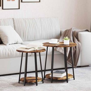vidaXL Bijzettafelset 2 st Gerookt Eiken en Zwart 50 x 50 x, Huis en Inrichting, Tafels | Bijzettafels, Verzenden, Nieuw, 45 tot 60 cm