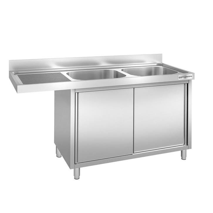 GGM Gastro | Spoeltafel PREMIUM - 2000x700mm - 2 spoelbakken, Witgoed en Apparatuur, Vaatwasmachines, Inbouw, Verzenden