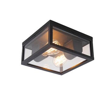 Industriële plafondlamp zwart IP44 2-lichts - Charlois, Verzenden, Nieuw, Aluminium