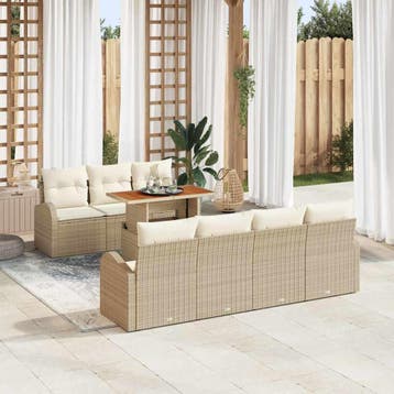 vidaXL Tuin Sofa Set 8 st beige en crèmekleurig, Verzenden, Nieuw, Rotan, 8 zitplaatsen