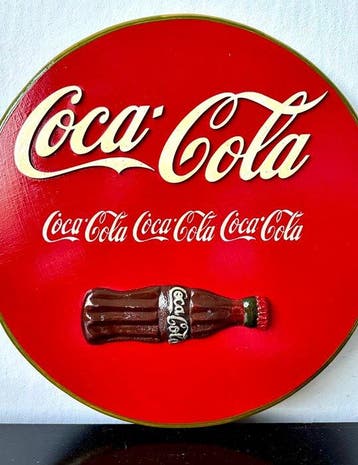 No reserve-Groot massief houten Coca’ Cola reclamebord met, Antiek en Kunst