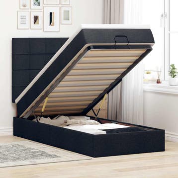 vidaXL Bed poef met matras en LEDs 80x200 cm stof zwart, Eenpersoons, Verzenden, Zwart, Nieuw