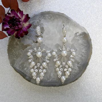 UTOPIA Art Deco witgouden oorbellen met parel en diamant..., Sieraden, Tassen en Uiterlijk, Oorbellen, Gebruikt, Ophalen of Verzenden