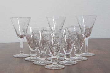 Drinkservies (9) - Kristal - 9-delig Art Deco Uranium