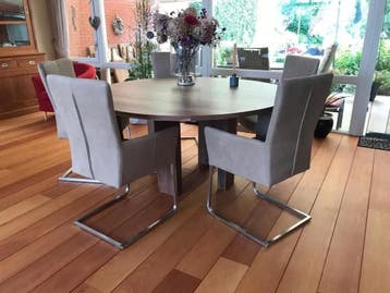 Set van 5 leren eetkamerstoelen - met sledepoot en, Huis en Inrichting, Ophalen of Verzenden, Nieuw, Leer
