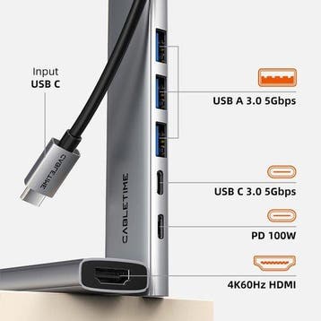 Cabletime – 6-in-1 USB-C Hub –  voor MacBook en Windows, Nieuw, Ophalen of Verzenden, Laptop, Cabletime