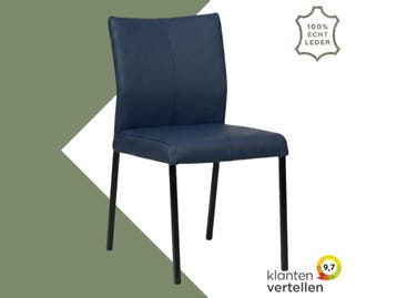Leren eetkamerstoel Basic - Toledo Kobalt (blauw) - Poten, Huis en Inrichting, Stoelen, Blauw, Nieuw, Leer, Ophalen of Verzenden