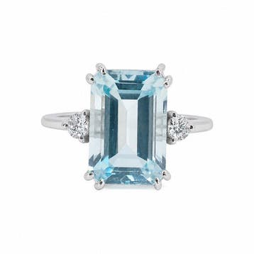 Ring - 18 karaat Witgoud - 4.57ct. tw. Aquamarijn - Diamant, Nieuw
