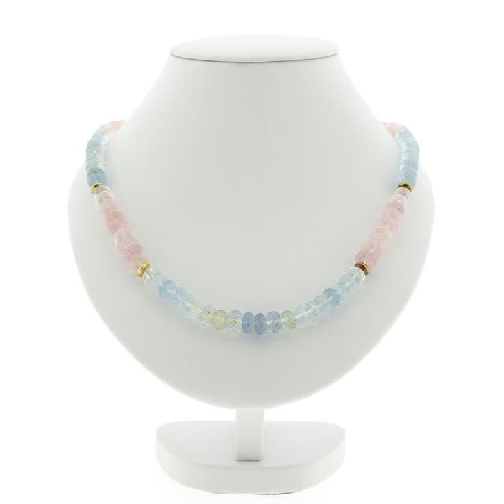 Gouden multi gekleurde kralen ketting, Sieraden, Tassen en Uiterlijk, Kettingen, Goud, Gebruikt, Met edelsteen, Goud, Ophalen of Verzenden