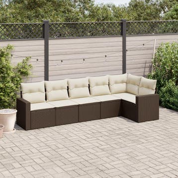 vidaXL 6-delige Loungeset met kussens poly rattan bruin, Verzenden, Nieuw, Loungeset