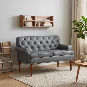 vidaXL Loungebank met knopencomfort Grijs 120 x 65 x 77 cm, Verzenden, Nieuw, Leer, Minder dan 150 cm