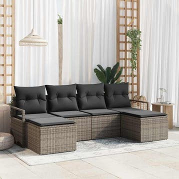 vidaXL Bankstel 6 st Grijs poly rattan, Verzenden, Nieuw, Rotan, 6 zitplaatsen