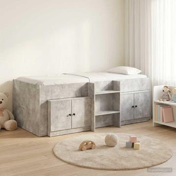 vidaXL Loft Bed Frame met Kast met opslag 3 st Betongrijs, Verzenden, Nieuw, Grijs, Hout