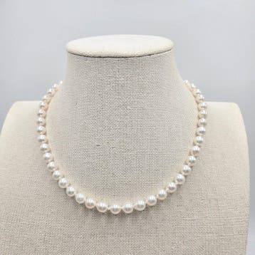 Zonder minimumprijs - Halsketting Zilver Parel - Akoya 7.5mm, Nieuw
