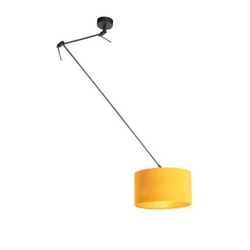 Hanglamp zwart met velours kap oker met goud 35 cm - Blitz, Verzenden, Nieuw, Modern