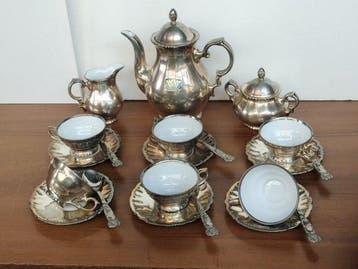 Koffieservies voor 6 (15) - Porselein, Verzilverd