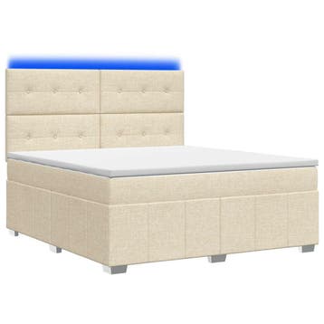 vidaXL LED Boxspring Bed met Matras Crèmekleurig 140 x 200, Huis en Inrichting, Slaapkamer | Bedden, Verzenden, Nieuw, Crème, Stof