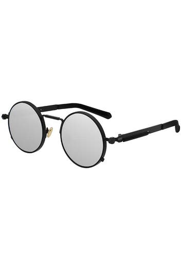 KIMU® Ronde Zonnebril Hipster Zwart Montuur Rond Zilveren Sp, Ophalen of Verzenden, Nieuw