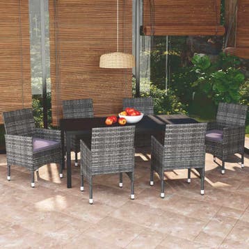 vidaXL 7-delige Tuinset met kussens poly rattan grijs, Tuin en Terras, Tuinsets en Loungesets, Verzenden, Nieuw, 6 zitplaatsen