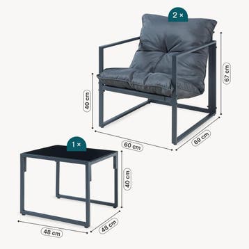 Tuinset Karg 3-delige loungeset tafel met 2 stoelen donkergr, Verzenden, Nieuw