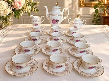 Digoin - Koffieservies voor 12 (27) - Porselein, Goud -, Antiek en Kunst