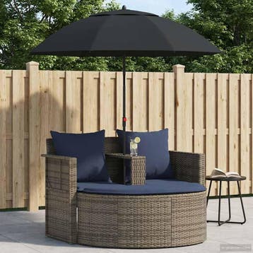 vidaXL Tuinbank 8 st poly rattan Grijs en Marineblauw, Verzenden, Nieuw
