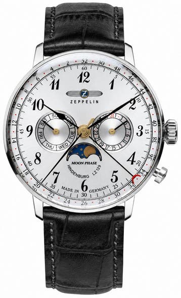 Zeppelin 7036-1 LZ 129 Hindenburg Mondphase horloge 40 mm, Overige merken, Staal, Verzenden, Polshorloge