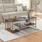 Salontafel Klibro marmerlook zwart en goudkleurig 120x60x42, Verzenden, Nieuw