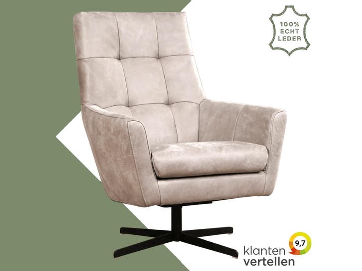 Leren draaifauteuil Central, Huis en Inrichting, Fauteuils, 75 tot 100 cm, 75 tot 100 cm, Nieuw, Leer, Ophalen of Verzenden