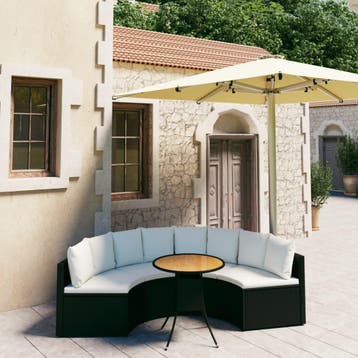 vidaXL 5-delige Loungeset met kussens poly rattan zwart, Verzenden, Nieuw, 4 zitplaatsen, Loungeset