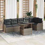 vidaXL Tuin Sofa Set met kussen met kussen 7 pcs Grijs Poly, Tuin en Terras, Tuinsets en Loungesets, Verzenden, Nieuw, Rotan, 7 zitplaatsen