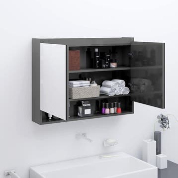 vidaXL Badkamerkast met spiegel 80x15x60 cm MDF glanzend, Verzenden, Nieuw