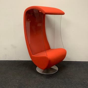 akoestische belstoel met glazen zijwanden, oranje - chroom, Huis en Inrichting, Stoelen, Ophalen of Verzenden, Gebruikt, Stof