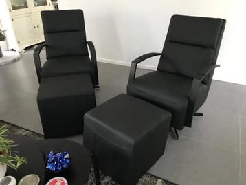 Set van 2 leren draaifauteuils met stervoet - met hockers -, Ophalen of Verzenden, Nieuw, Leer