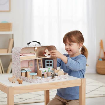 Poppenhuis in Koffer met Houten Meubels – Mini Draagbaar, Ophalen of Verzenden, Nieuw