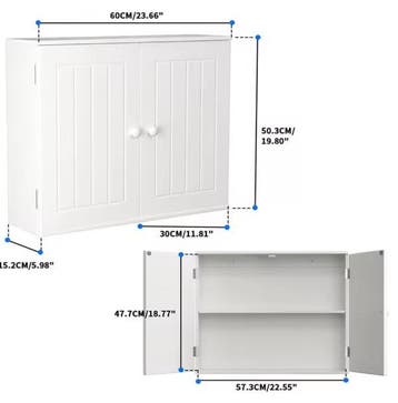 Witte Opbergkast met 2 Deuren – Vrijstaand of Wandkast MDF, Huis en Inrichting, Kasten | Buffetkasten, Verzenden, Nieuw