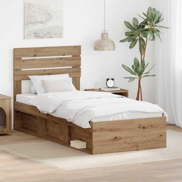 vidaXL Bedframe Artisanaal eiken 100 x 200 cm Massief, Eenpersoons, Bruin, Verzenden, Nieuw