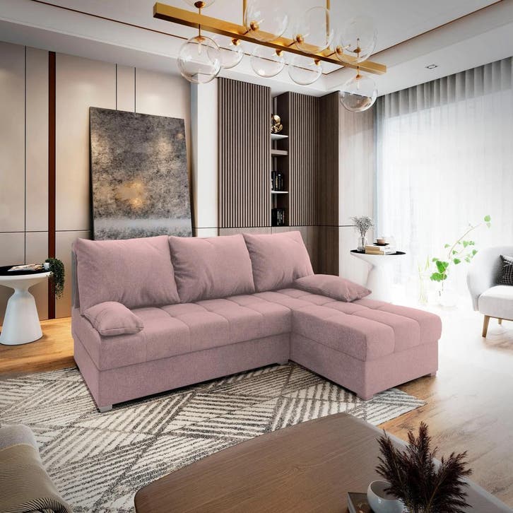 Hoekbank Rio met Opbergruimte Roze | Universeel | €399,-, Huis en Inrichting, Banken | Bankstellen, 200 tot 250 cm, 100 tot 125 cm