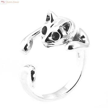 Zilveren open poes / kat ring, zeer leuk!, Verzenden, Nieuw, Zilver