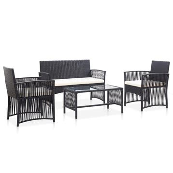 vidaXL 4-delige Loungeset met kussen poly rattan zwart, Verzenden, Nieuw, 4 zitplaatsen, Loungeset