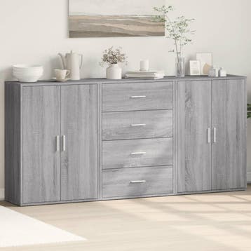 vidaXL Dressoirs 3 st 60x31x84 cm bewerkt hout grijs sonoma, Verzenden, Nieuw, Overige houtsoorten, 50 tot 100 cm