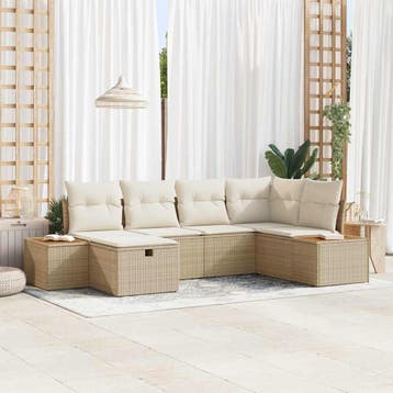 vidaXL Tuinbankenset 6 st Beige poly rattan, Tuin en Terras, Tuinsets en Loungesets, Verzenden, Nieuw, Rotan, 6 zitplaatsen