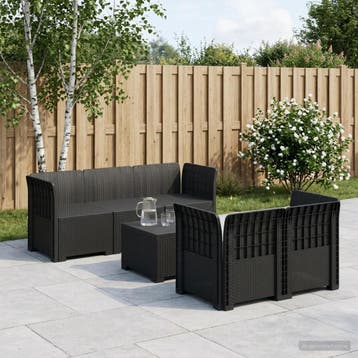 vidaXL 5-Zits Tuin Sofa Rattan Look PP Antraciet, Verzenden, Nieuw