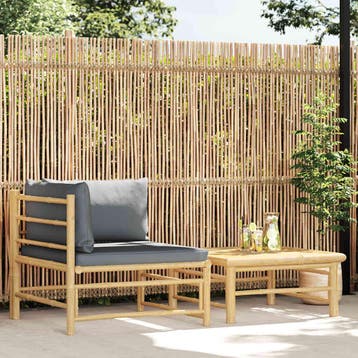 vidaXL 2-delige Loungeset met donkergrijze kussens bamboe, Tuin en Terras, Tuinsets en Loungesets, Verzenden, Nieuw, Hout, Loungeset