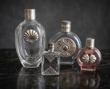 Themacollectie - 4 flesjes parfum van glas en zilver