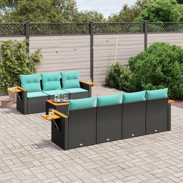 vidaXL 8-delige Loungeset met kussens poly rattan zwart, Verzenden, Nieuw, Loungeset