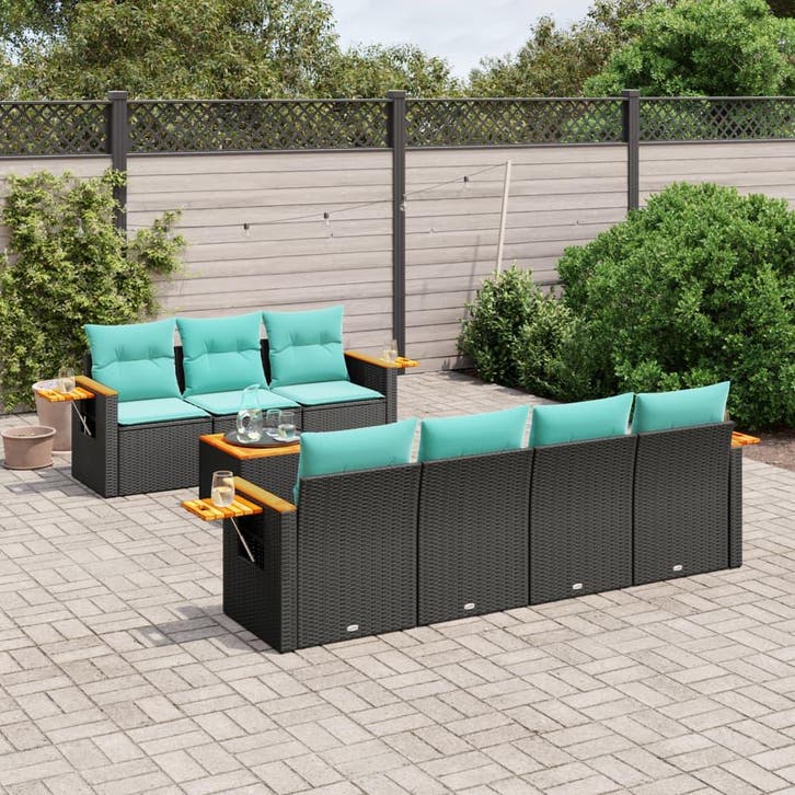 vidaXL 8-delige Loungeset met kussens poly rattan zwart, Tuin en Terras, Tuinsets en Loungesets, Loungeset, Nieuw, Verzenden