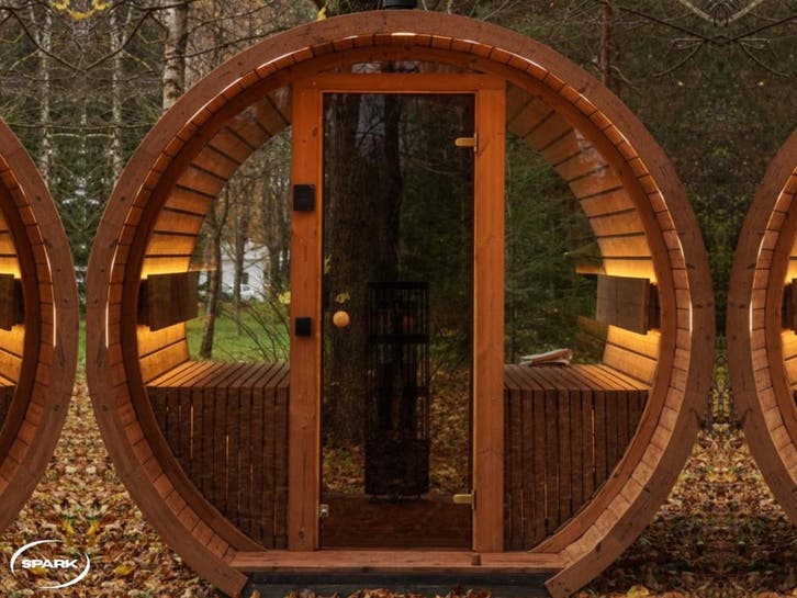 Barrelsauna panorama thermohout barrel sauna prefab geleverd, Sport en Fitness, Sauna, Fins of Traditioneel, Complete sauna, Nieuw