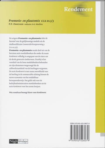 Promotie- en plaatsmix / CCA 01.3/3 / Rendement, Boeken, Verzenden, Gelezen, P.F. Oostveen